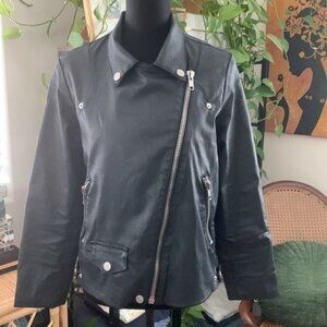 AMO Black Cotton Asymmetrical Zip Edgy Moto Jacket - M